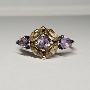 Amethyst & Citrine Gemstone Ring, Size 8